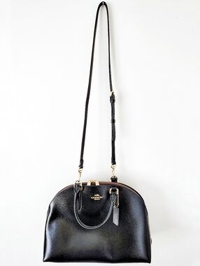 Coach Quinn Satchel Bag in Patent Black Leather with Strap